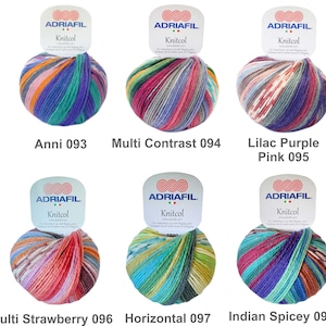 50g Adriafil Knitcol DK Self-Striping Maschinenwaschbar Merino Strick- & Häkelwolle