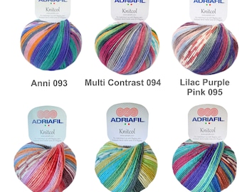50g Adriafil Knitcol DK Self-Striping Machine Washable Merino Knitting & Crochet Wool Yarn