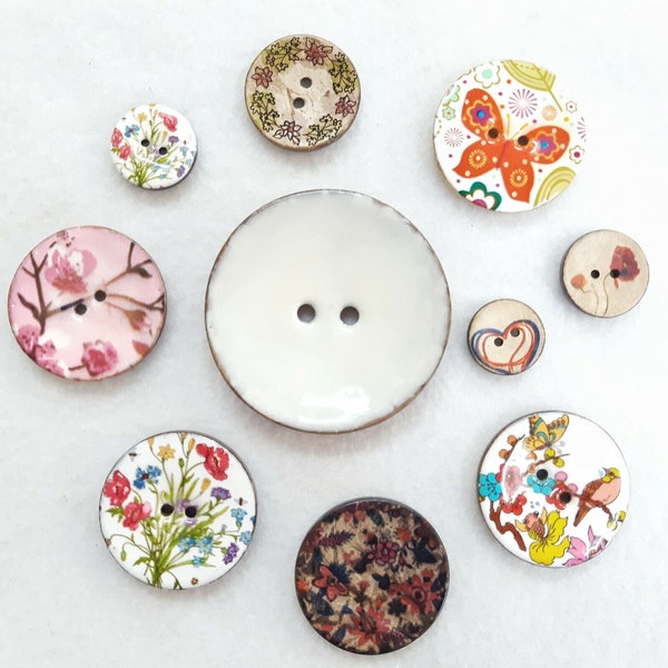 Natural Coconut Wood Button Glazed Shell Wooden Two Hole Large Feature Buttons