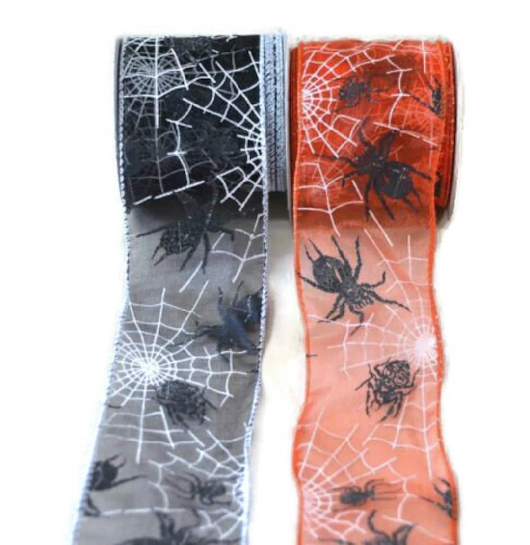Spider Ribbon Black Orange Halloween Wired Ribbon - Spider Web Decor Decorations ...