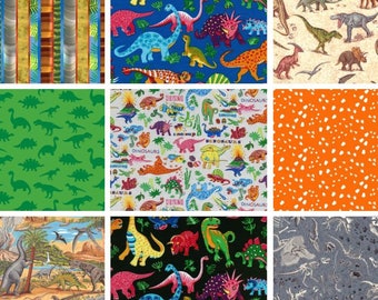 100% Cotton Fabric Fat Quarters | Dinosaur Fossils Skeleton Footprints | Patchwork Quilting Sewing Craft