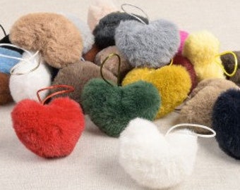 Faux Fur Heart Pom Poms | For Hats Beanies Garlands Keychains