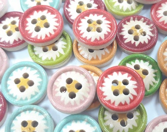 Wooden Daisy Flower Buttons 4 Hole 12mm x 10 Pack Knitting Sewing Crochet Craft