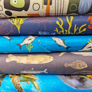 コットン生地 ファットクォーター 魚 海の泡 青い海 パッチワーク 裁縫材料