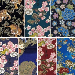 Japanese Cotton Fabric Fat Quarters | Japan Dragon Floral Flowers Metallic | Patchwork Quilting Bunting