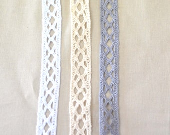Dentelle Cotton Lace Trim , Two Finished Edges, Silver/Grey and Ecru, 20mm, 100% Cotton