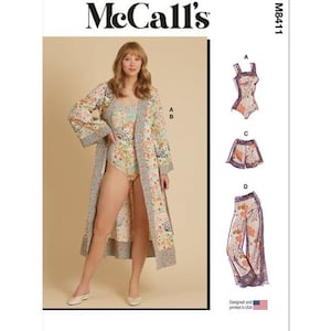 McCalls SEWING PATTERN M8411 M8412 Misses Bodysuit Robe Shorts Trouser Size 4 - 38W