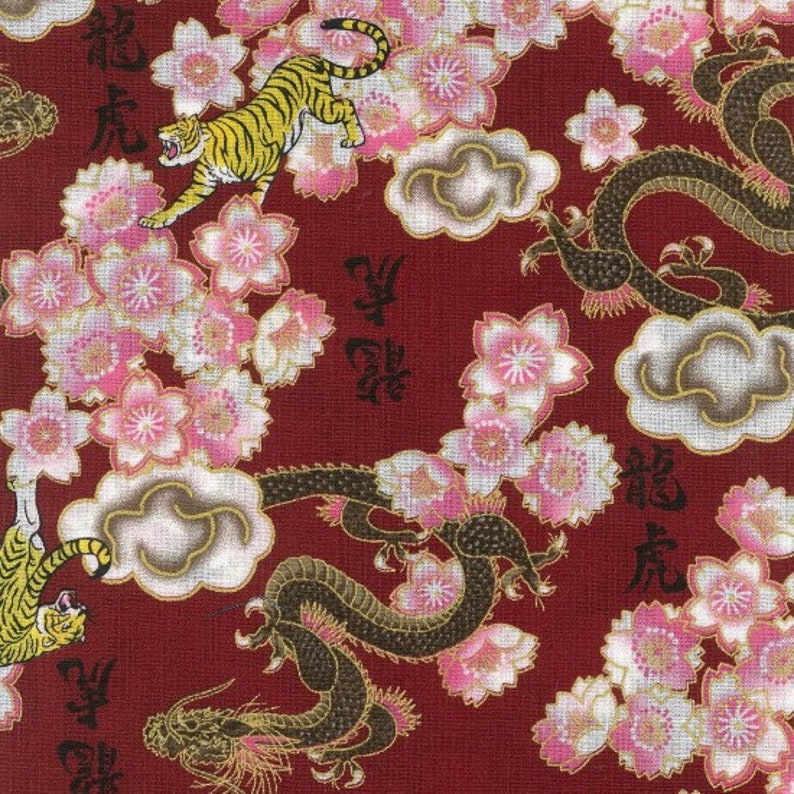 100 Cotton Fabric Fat Quarters Japanese Dragon Tiger Etsy UK
