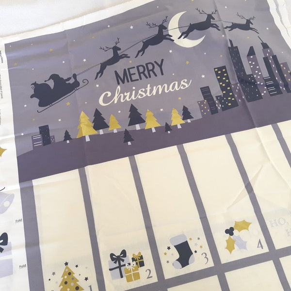 Easy Fold Up Christmas Advent Calendar Panel - Merry Xmas Countdown with Gold Metallics