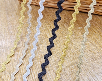 3 Metres Wavy Metallic Ric Rac Ricrac Zigzag Trim Braid 7 mm 9mm Black Gold Silver