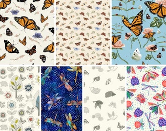 Cotton FAT QUARTERS Fabric | Quilt Patchwork Bunting | Butterfly Butterflies Dragonfly Moth Insect Garden