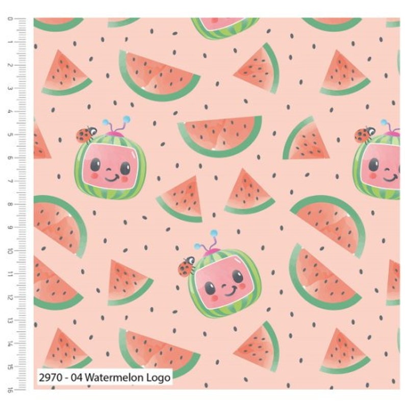 Pode incluir: Um fundo rosa com um padr&atilde;o repetido de fatias de melancia e televisores de desenho animado com rostos sorridentes. As televis&otilde;es s&atilde;o verdes e t&ecirc;m um padr&atilde;o de melancia. O texto "2970 - 04 Watermelon Logo" est&aacute; na parte inferior da imagem.