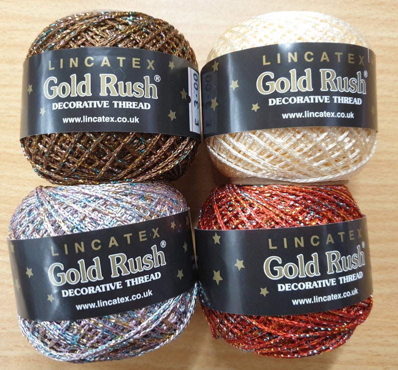 Gold Rush Goldfingering Metallic Yarn Lincatex 20g 4 ply Crochet Knitting image 9