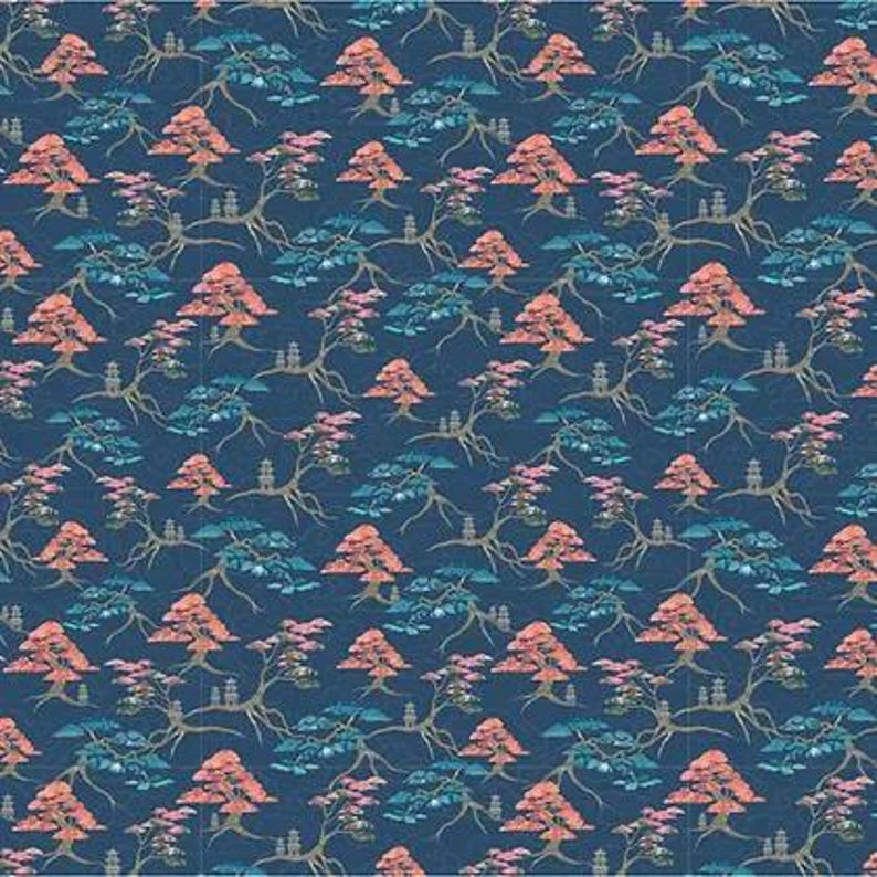 Japanese Cotton Fabric Cranes Bonsai Sashiko Japan FAT QUARTERS