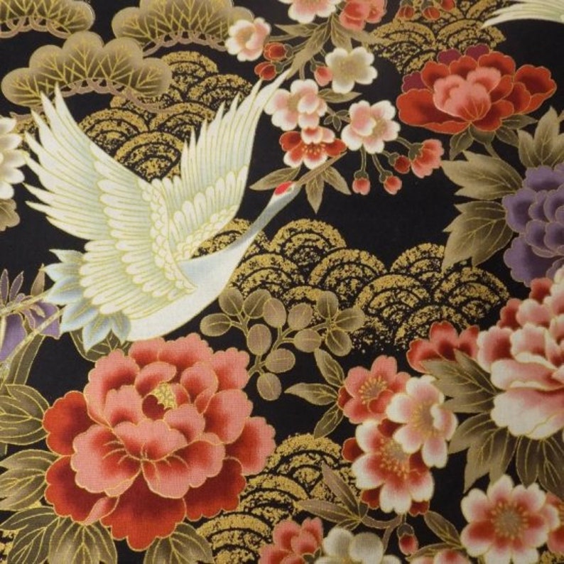 100 Cotton Fabric Fat Quarters Japanese Crane Bird Parasol Etsy UK