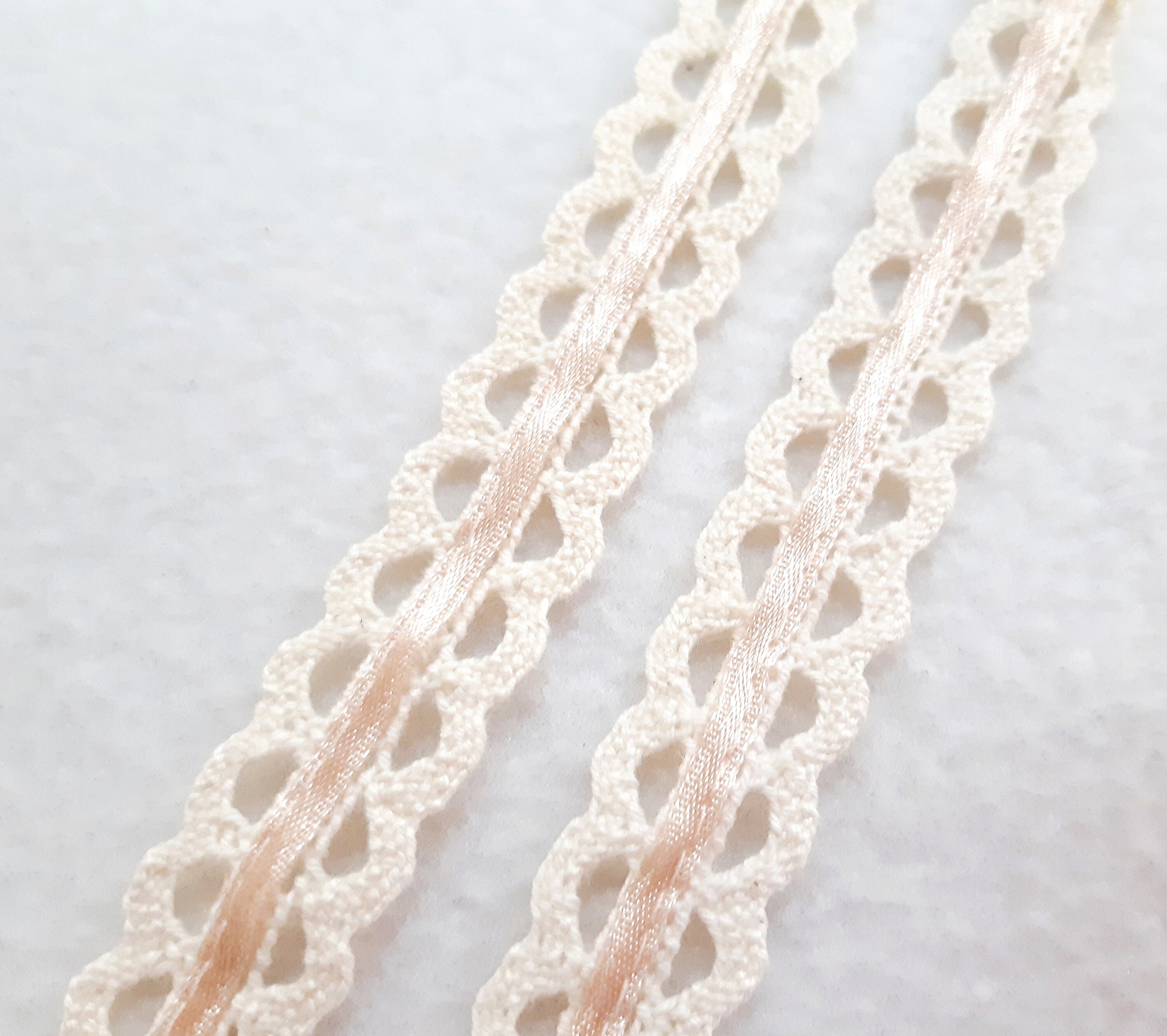 Cream Cotton Lace With Black Grey Ribbon Vintage Trimming Edging Etsy Ireland