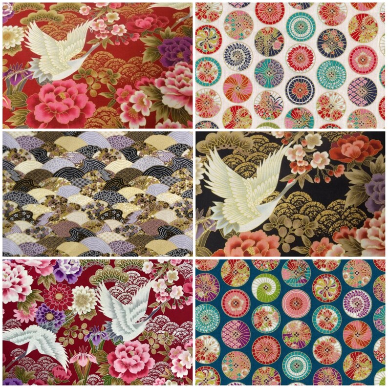 100 Cotton Fabric Fat Quarters Japanese Crane Bird Parasol Etsy UK