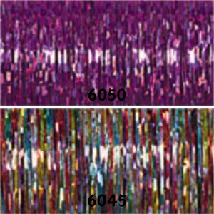 May include: Two rolls of metallic streamer, one purple and one multi-coloured. The purple roll is labelled "6050" and the multi-coloured roll is labelled "6045".