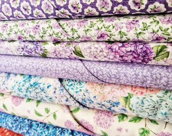 Floral Cotton Fabric Fat Quarters for Patchwork Quilting Purple Summer Lilac Garden Flowers Material