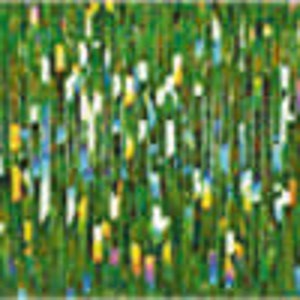 May include: Abstract painting with vertical lines in shades of green, blue, yellow, and white.