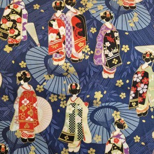 100% Cotton Fabric Fat Quarters | Japanese Crane Bird Koi Fish Metallic | Sewing Material Horo