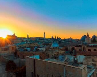 Jerusalem, Skyline, Bird's Eye View, Sunset, Home Decor, Large Art Print, Modern Wall Art, Fine Art Photography - Jerusalem Sunsets