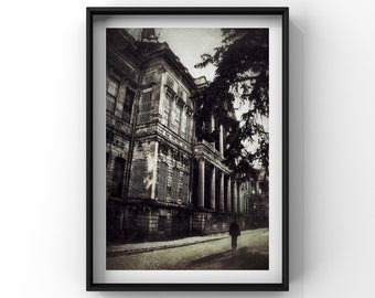Moody Home Decor, Dark Art Print, Istanbul, Turkey Photography, Lone Man, Grungy Black and White Photograph, Fine Art Photography - Alone