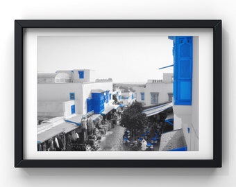 Royal Blue Art Prints, Calming Wall Art, UNFRAMED, Architectural Print, Cityscape Picture, Serene Home Decor - Blue & White