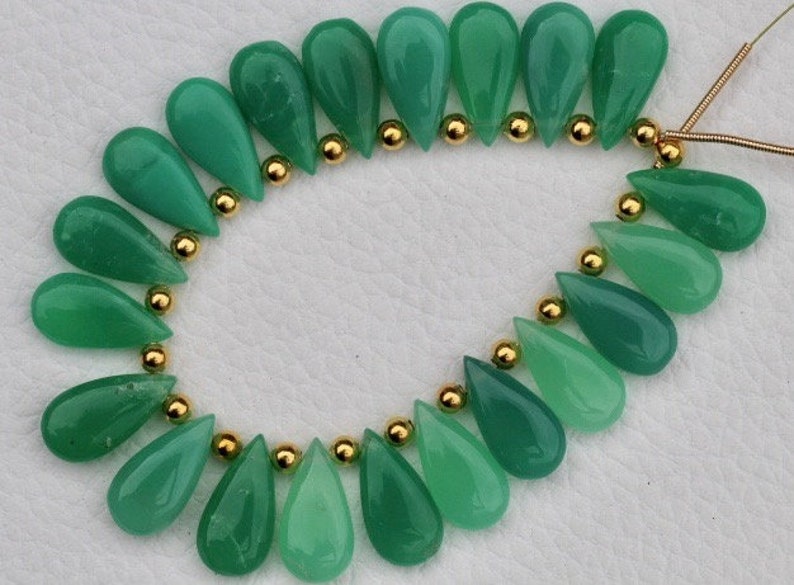 Awesome Quality rare 20 pieces smooth pear chrysoprase briolette beads 9 x 18 mm approx..Superb Item at Low Price Best quality cherolite
