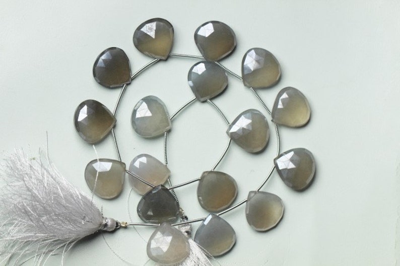17 piece of faceted Heart shape coated mystic Light Gray CHALCEDONY briolette beads 17 mm Approx