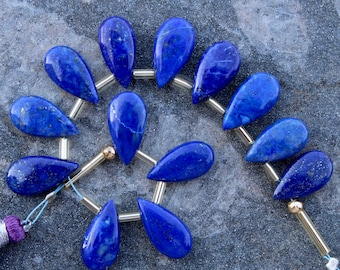 Natural 12 piece smooth lapis lazuli gemstone teardrop briolette beads 8 x 15 mm app, lapis,  blue lapis, wholesale price , gold