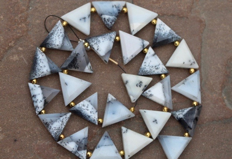 12 x 14 mm approx...wholesale price custom orders at low price drilled 20 piece faceted DENDRITE OPAL triangle briolette beads 11 x 13