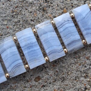 Cuentas facetadas de ágata azul con encaje / 10 piezas rectangulares / Tamaño: 19-20 mm / Montura para joyería (C868)