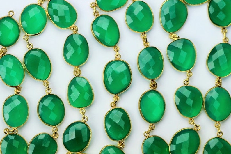 16 X 18 mm Approx Very Good quality 9 inch long strand connector chain gold plated GREEN ONYX 14 X 15