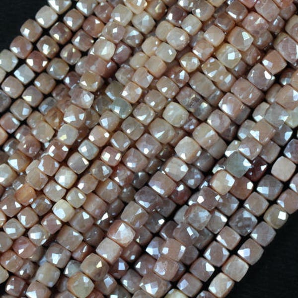 AAA+ quality gemstone 8 inch strand of Silverite Moonstone Cubes [ 128 strands ]