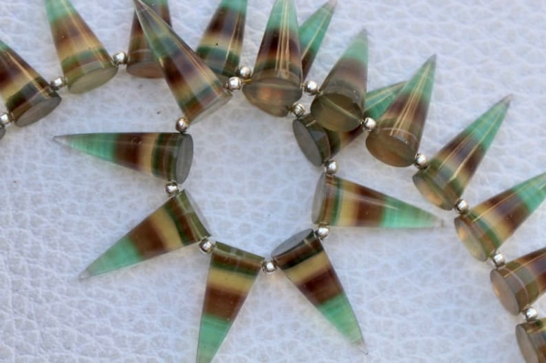 fluorite fancy gemstone 7 x 20 mm approx...natural fluorite gems 19 piece faceted Fancy FLUORITE cone gemstone beads 7 x 14 unique