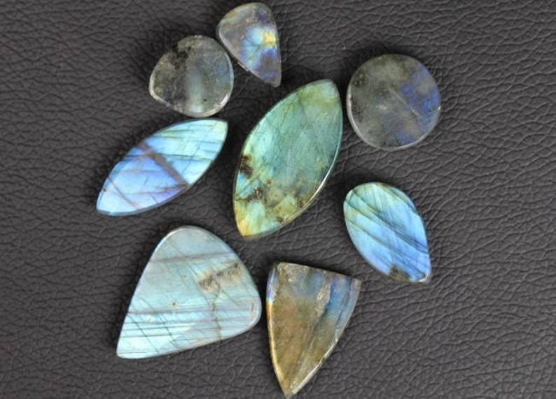 7 x 19 x 38 mm 5 x 12 x 18 8 piece Multi shape smooth LABRADORITE cabochons