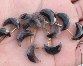 Black Rutile Gemstone Faceted Briolette Beads I 10 Piece Moon-Shaped I Size: 15x18 mm app. I Jewelry Making (C81)