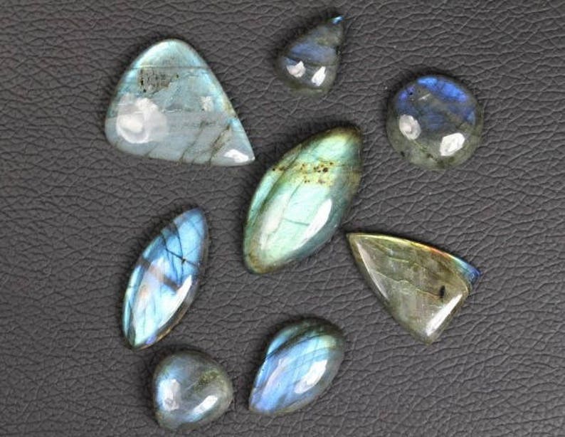 7 x 19 x 38 mm 5 x 12 x 18 8 piece Multi shape smooth LABRADORITE cabochons