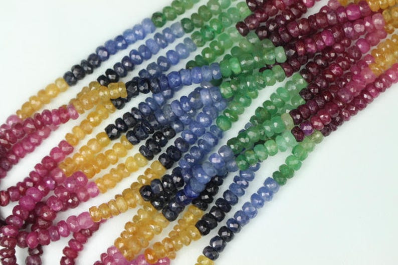 3 x 4 mm approx Yellow Sapphire Best quality MULTI PRECIOUS STONE 13 Inch long strands Emerald,Ruby Blue Sapphire 2 x 4