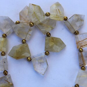 Natural, 22 piece faceted GOLDEN RUTILE pentagon briolette beads, 10x15 mm app, Rutilated Quartz, rutile gemstone, golden rutile, wholesale