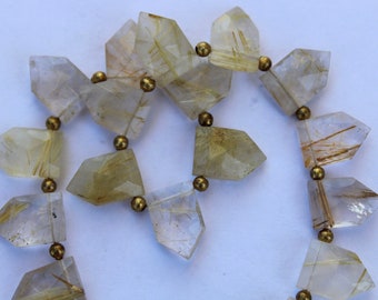 Natural, 22 piece faceted GOLDEN RUTILE pentagon briolette beads, 10x15 mm app, Rutilated Quartz, rutile gemstone, golden rutile, wholesale