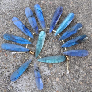 Natural, 13 piece faceted fancy labradorite teardrop briolette gemstone beads 8 x 35 mm app. labradorite pear, rainbow, wholesale