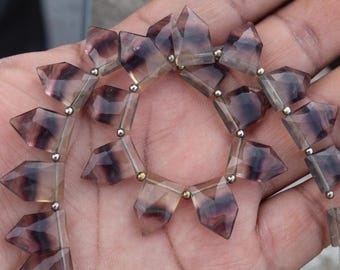 Cuentas de fluorita facetadas tipo briolette, 10 unidades, forma pentagonal, tamaño aproximado: 11 x 17 mm, engaste [C226]