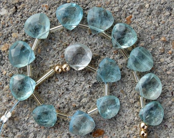 Natural 12 piece Aquamarine faceted fancy heart Shape Briolettes 10 x 10 mm approx , wholesale price, custom