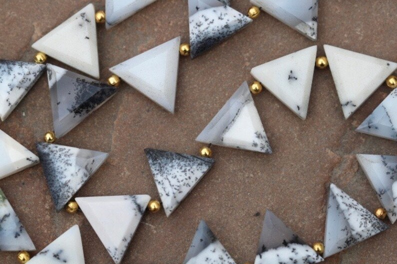 12 x 14 mm approx...wholesale price custom orders at low price drilled 20 piece faceted DENDRITE OPAL triangle briolette beads 11 x 13