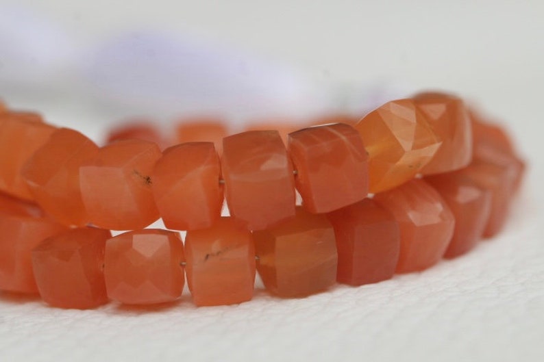 natural moonstone 8 inch long strand of FACETED cube shape PEACH MOONSTONE gemstone bead size 5 X 6 6 X 6 mm peach moonstone