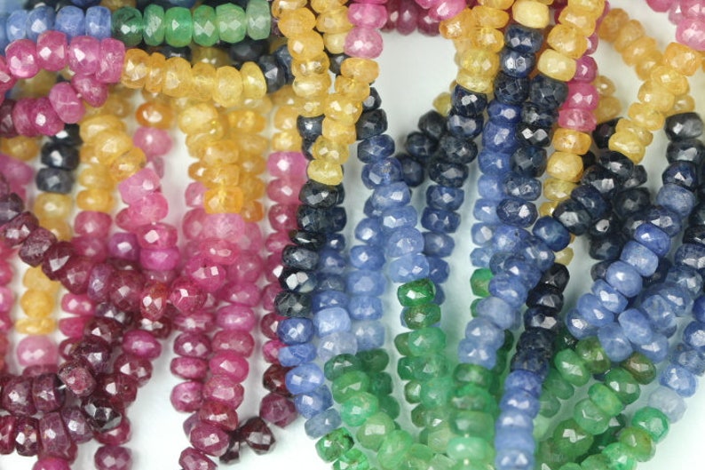 3 x 4 mm approx Yellow Sapphire Best quality MULTI PRECIOUS STONE 13 Inch long strands Emerald,Ruby Blue Sapphire 2 x 4