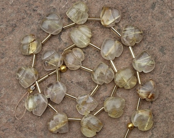 Golden Rutile Heart Briolette Beads: 12x12mm Jewelry Making, 10 Pieces [B217]