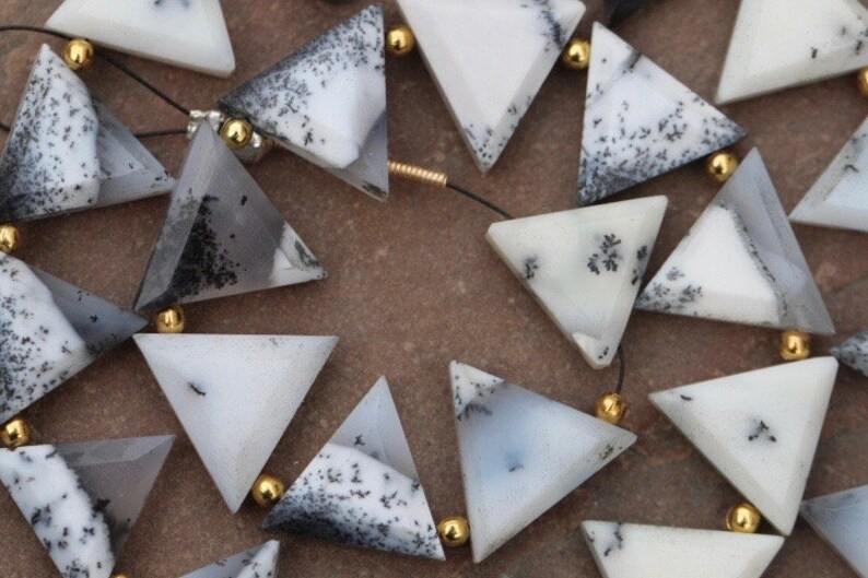 12 x 14 mm approx...wholesale price custom orders at low price drilled 20 piece faceted DENDRITE OPAL triangle briolette beads 11 x 13